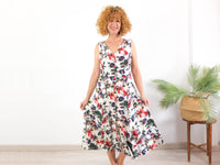 Vestido largo floral vintage 80s 90s con botones