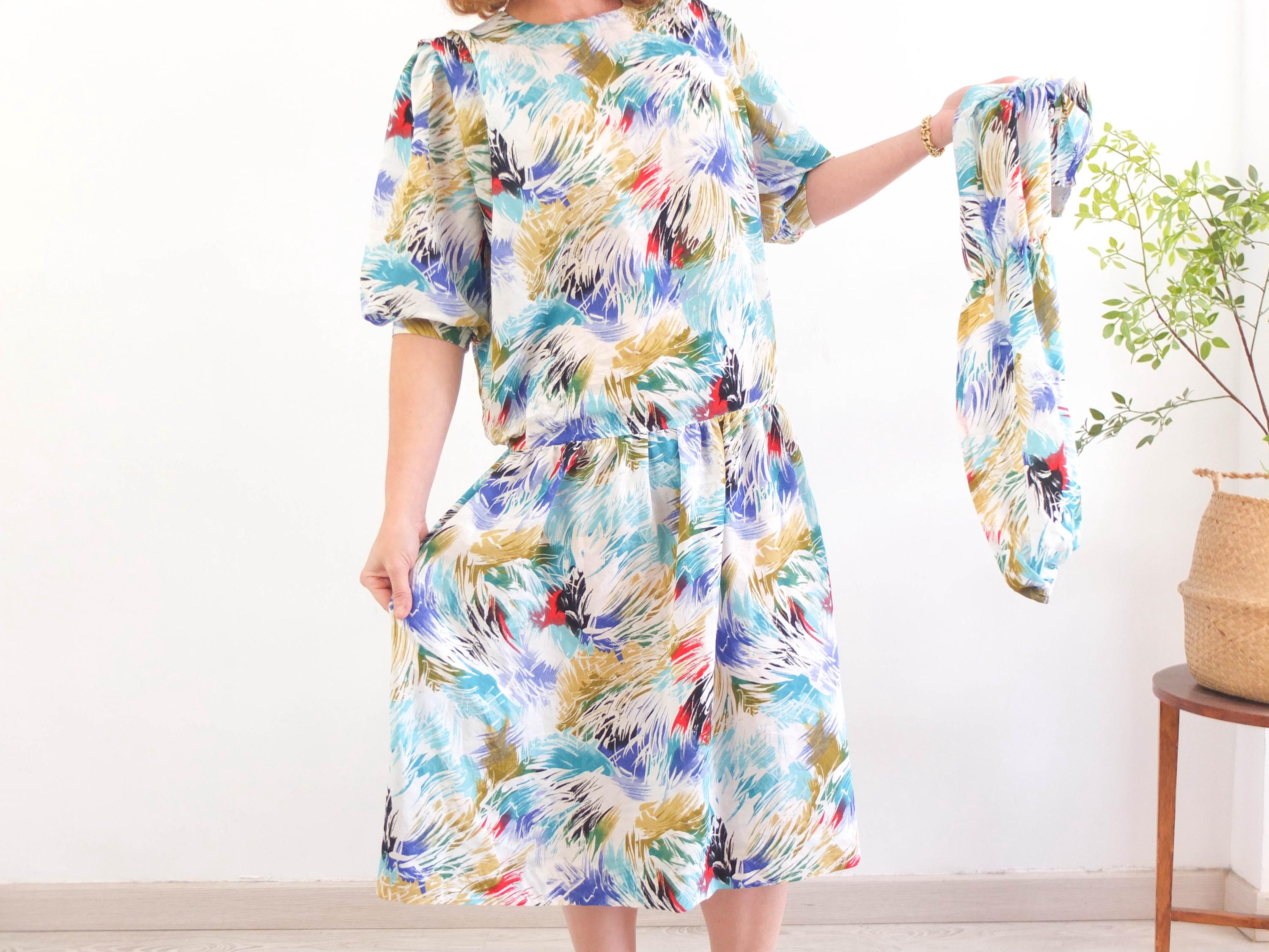 Vintage 80s Avant Garde colorful dress - Medium Large  RebecaVintageShop