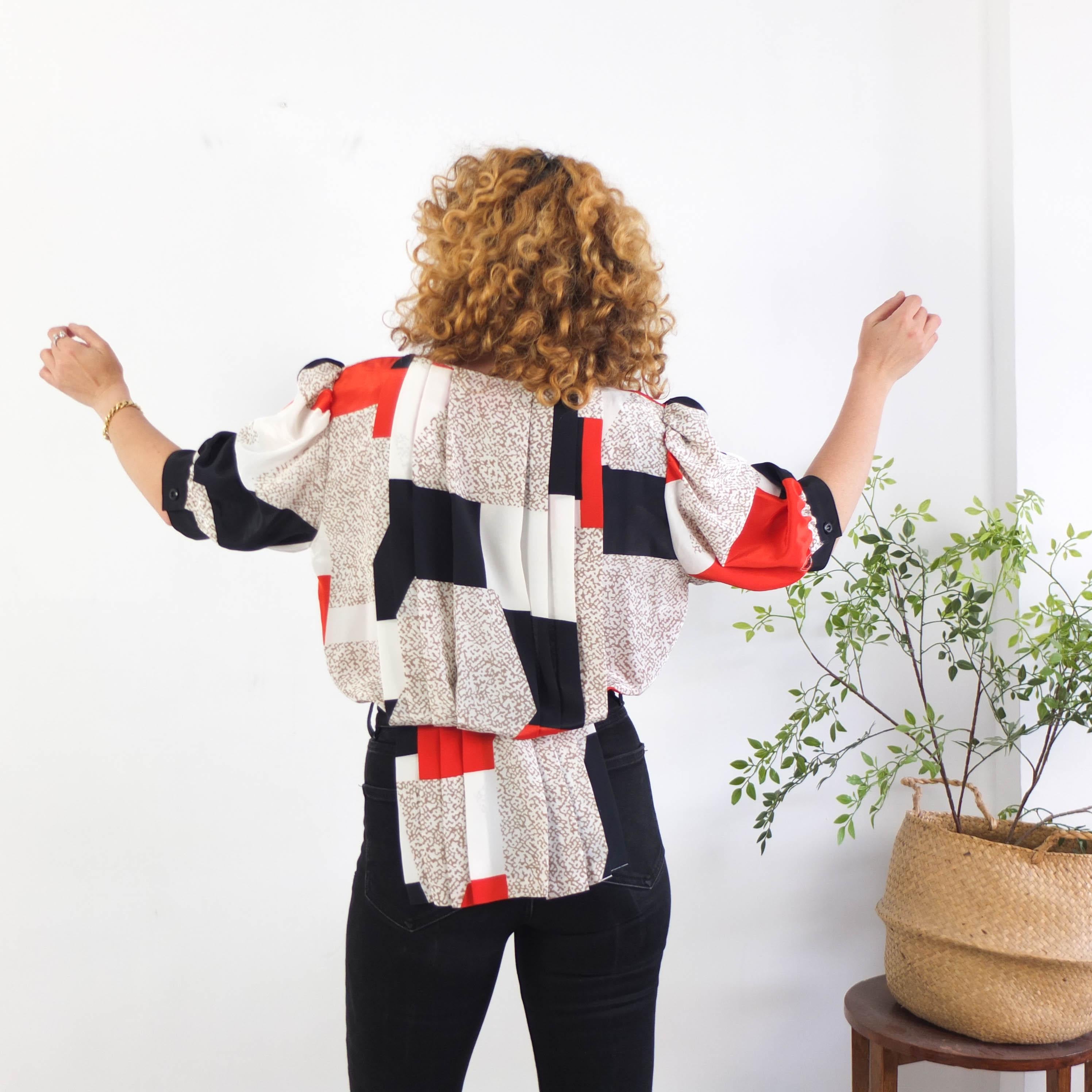 Vintage 80s New Wave color block peplum blouse - Medium Large