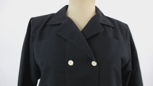 Vintage 80s black double breasted shift dress - Size M