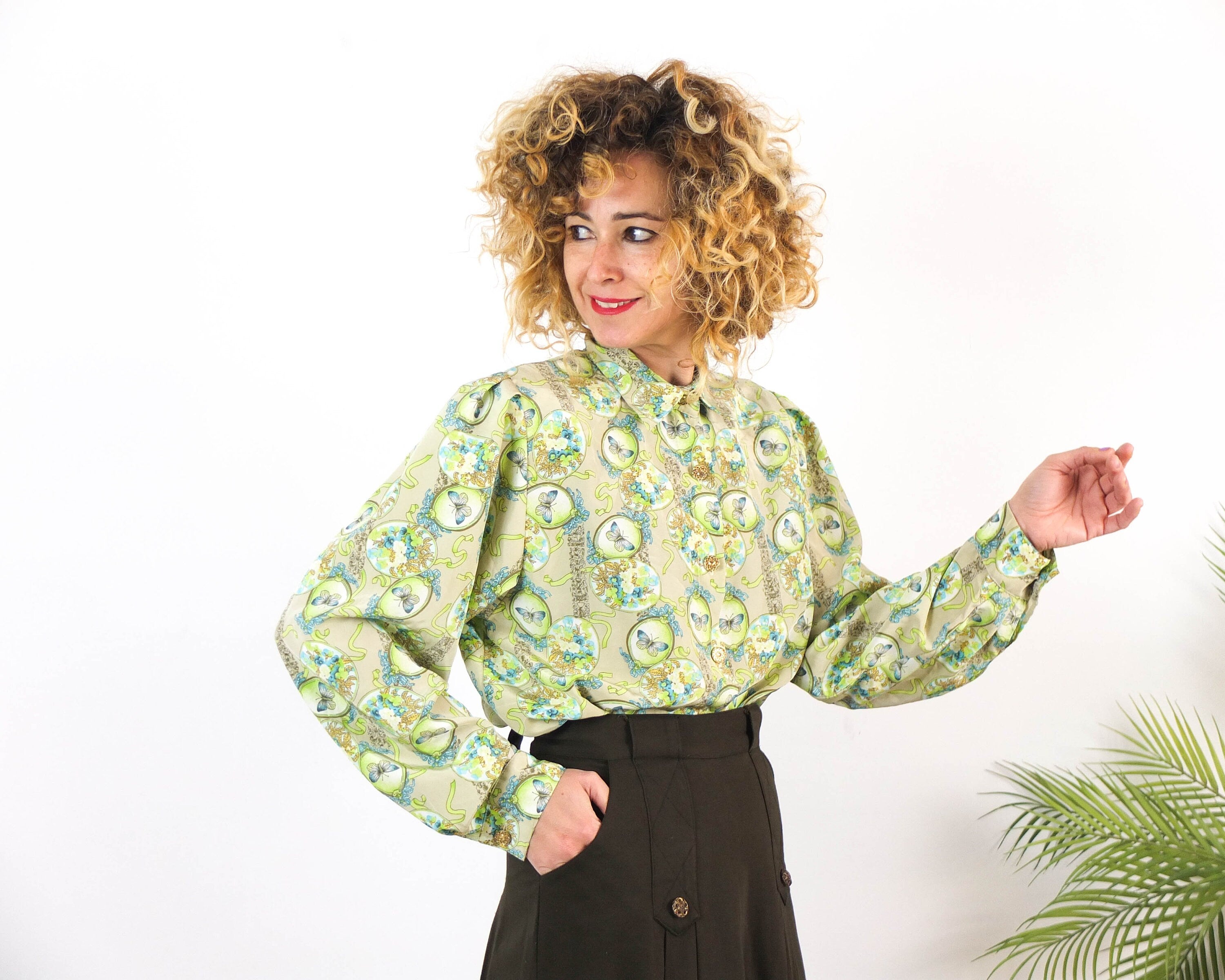 Blusa con estampado de mariposas vintage 80s RebecaVintageShop