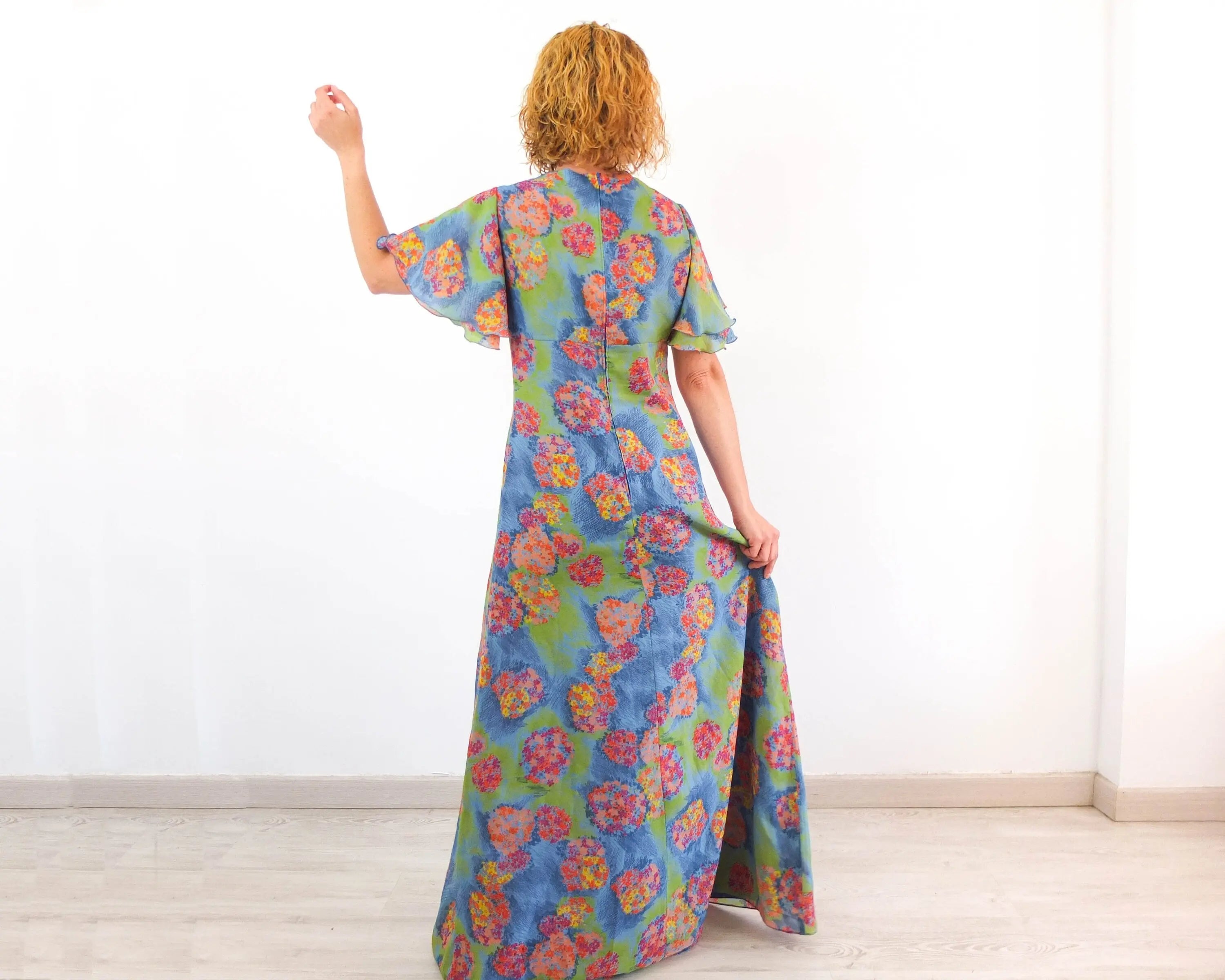 Maxi vestido largo de flores boho vintage 70s