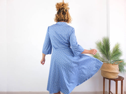 RESERVADO Vestido azul midi vintage 70s RebecaVintageShop
