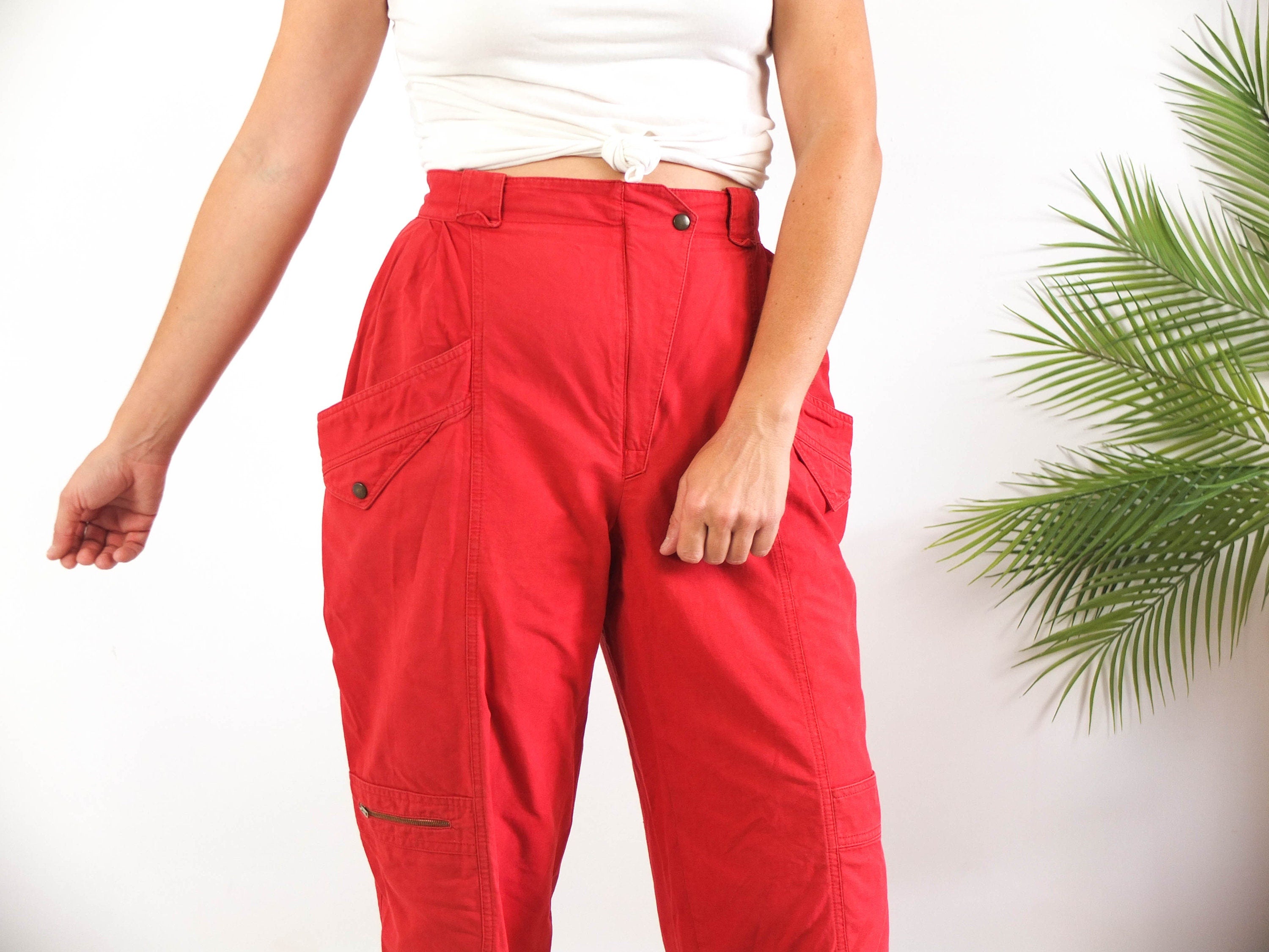 Pantalón de cintura alta rojo 80s vintage de  Burberrys