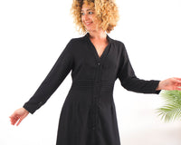 Vestido negro de botones vintage con bajo estampado paisley RebecaVintageShop