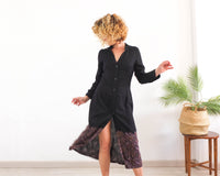 Vestido negro de botones vintage con bajo estampado paisley RebecaVintageShop