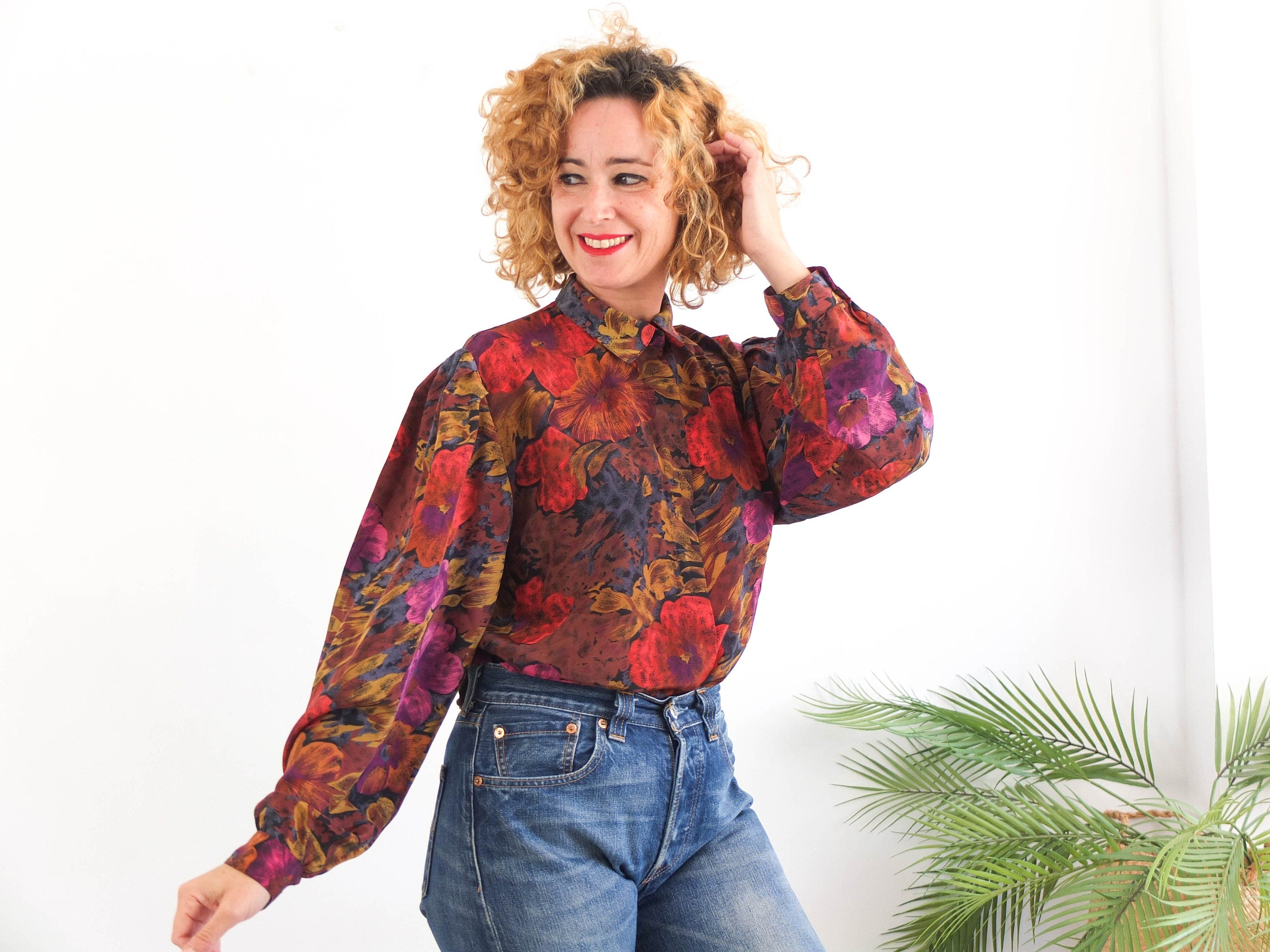 Blusa de flores con manga abullonada vintage 80s RebecaVintageShop