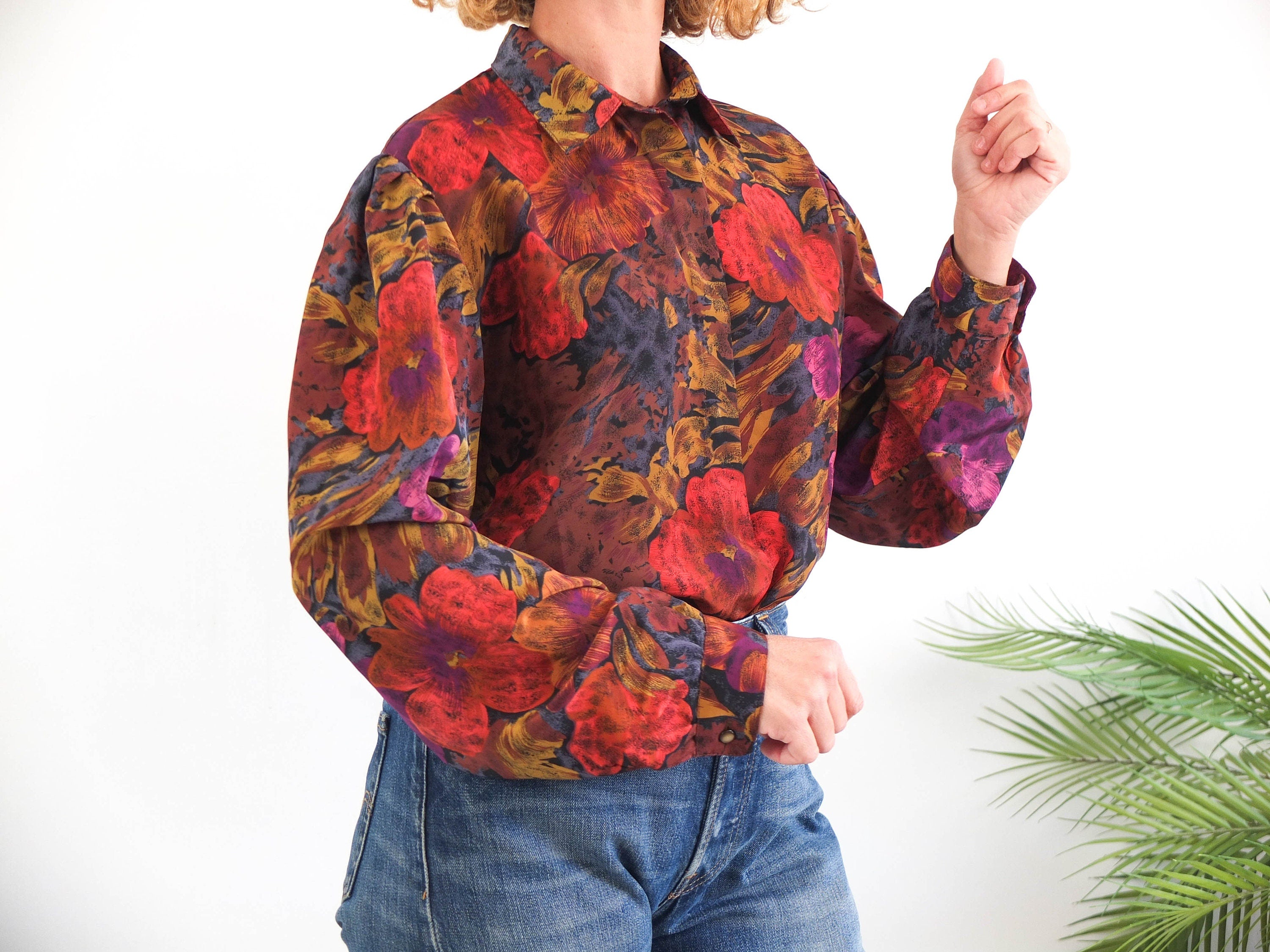 Blusa de flores con manga abullonada vintage 80s RebecaVintageShop