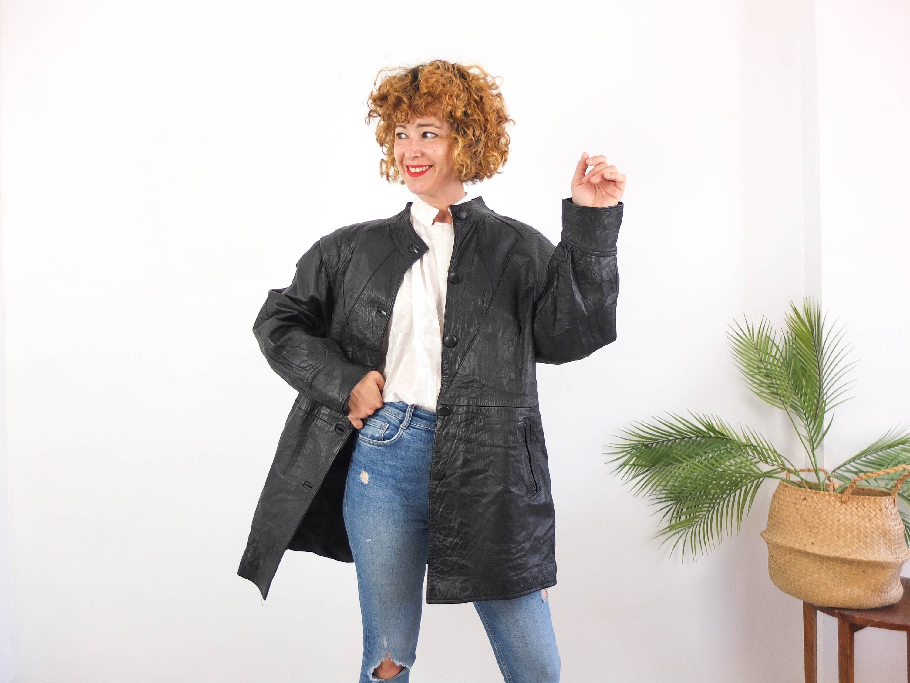 Chaqueta de cuero negra oversized vintage 80s